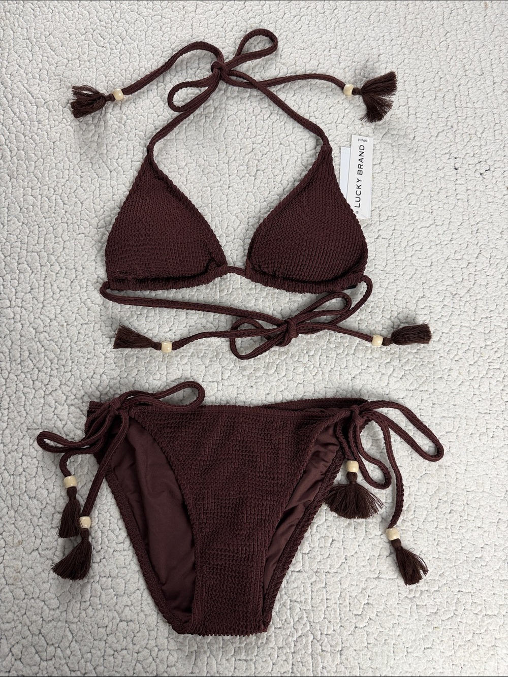 Lucky Brand Deep Brown Tie-Side Bikini with Fringe Accents - Picture 1 of 8